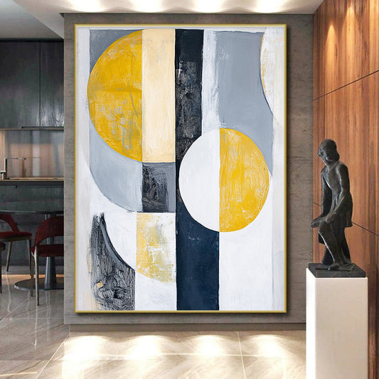 Gray, Black, Gold and Silver Geometric Abstraction "Mystic Geometry" Painting On Canvas HB388