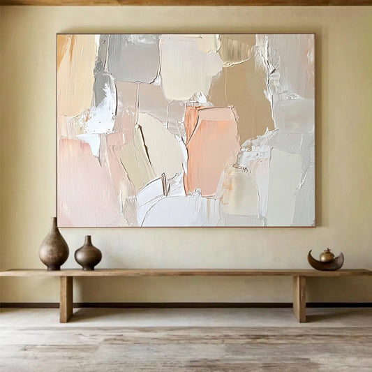 “Pastel Abstract Texture” - Beige, Pink, White, Soft Textured Painting On Canvas HB1013