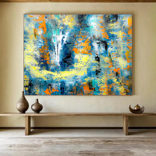Dramatic Large Abstract Canvas with Intense Textured Impacts for Dining Room & Entryway DKH924