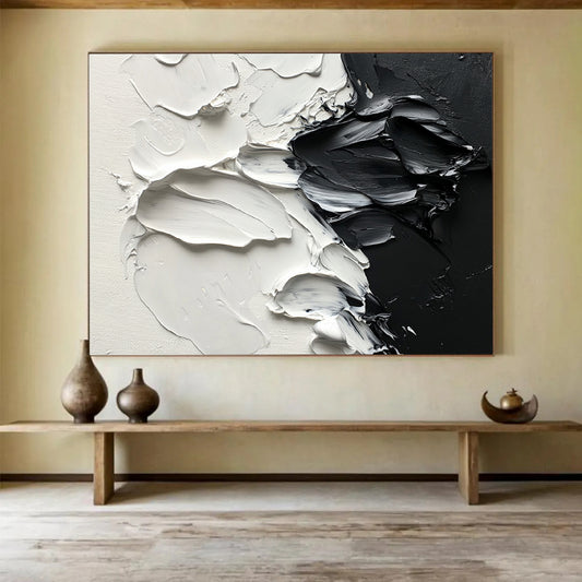 “Black - White Textured Strokes” - Black, White, Thick Textured Paint Strokes - Impasto Oil Painting HB1777