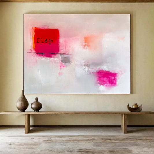 “Pink and Red Abstract” - Pink, Red, Gray, Minimalist Shapes - Acrylic Painting HB1482