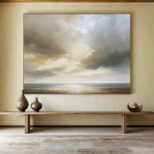 “Moody Sea and Sky” - Greys, Browns, Blues, Sea - Scape - Abstract Oil Painting HB1581