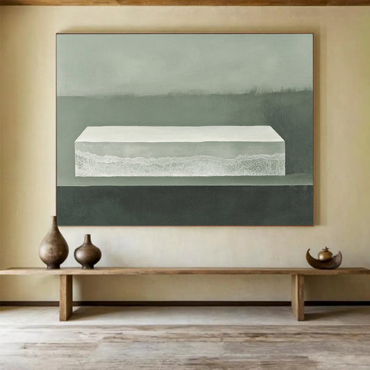 “Minimalist White Box with Lace” - White, Gray, Textured, Still Life Painting On Canvas HB0773