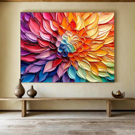 “Textured Rainbow Flower” - Multicolor, Textured Flower Painting On Canvas HB0745
