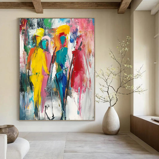 Vibrant contemporary hand-painted abstract art featuring dynamic composition thick brush strokes and emotional expressionism against a light background. DLZ0618