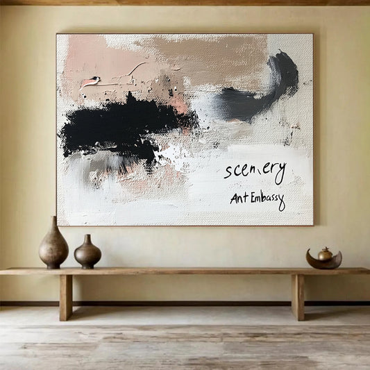 “Minimalist Textured Abstract” - Black, Beige, White with Subtle Textures - Painting On Canvas HB1381