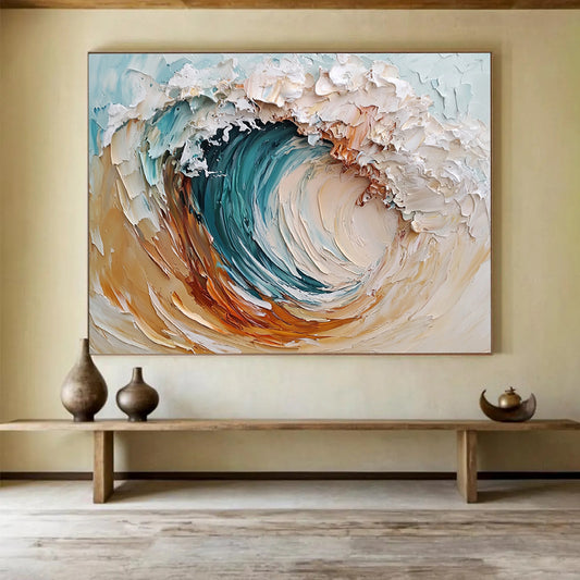 “Textured Ocean Wave” - Blue, White, Brown, Abstract Surf - Impasto Oil Painting HB1501