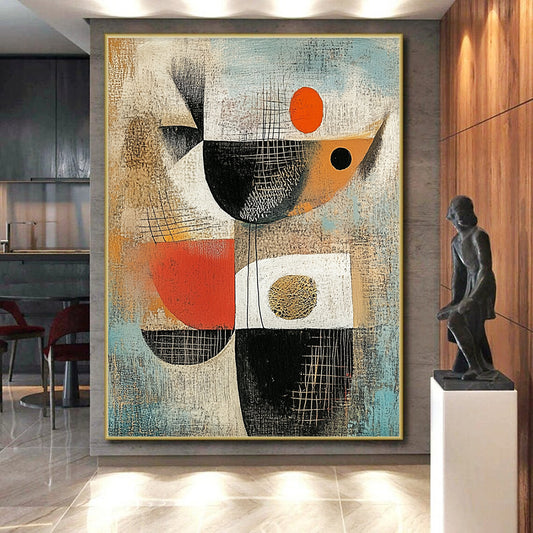 Abstract Geometric Shapes in Earth Tones - “Warm Geometric Tapestry” Painting On Canvas HB209