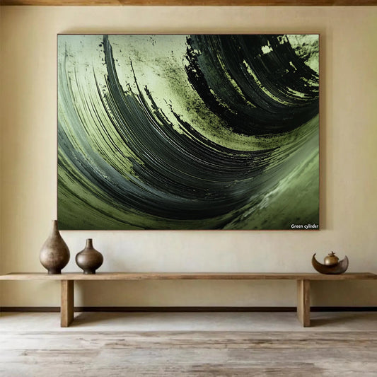 Green and Black Swirled Textures - Expressive Abstract Painting On Canvas HB0504