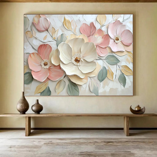 Pastel Floral 3D Bouquet - Soft - Colored Textured Flower Painting On Canvas HB0428