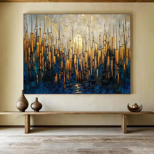 Golden Cityscape with Moon - Oversized Modern Office Art DLZ172