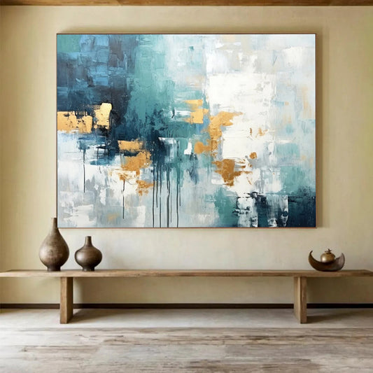 Teal & Gold Abstract Flow - Modern Bedroom Serenity DLZ073