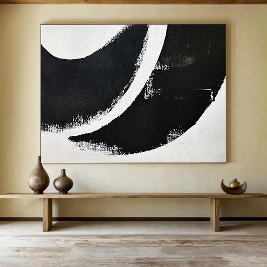 Black and White Curved Abstract Shapes - Graphic Abstract Painting On Canvas HB0493