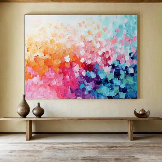 “Colorful Cubist Dots” - Rainbow Colors, Cubist Dots - Painting On Canvas HB1408