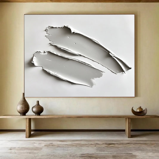 “Minimalist Gray Strokes” - Gray, White, Textural Abstract Painting On Canvas HB0690