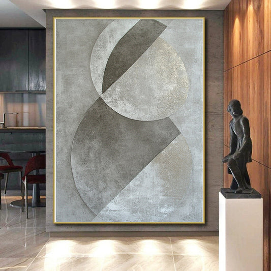 Gray and Silver Geometric Circles "Subtle Geometry" Painting On Canvas HB401