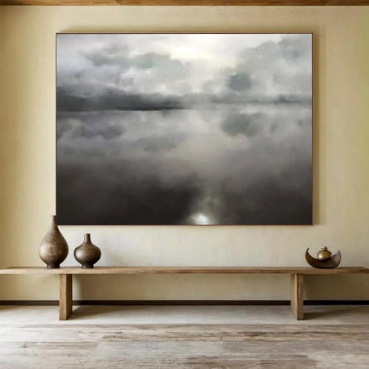 Monochrome Lake Reflection - Oversized Calm Bathroom Art DLZ124