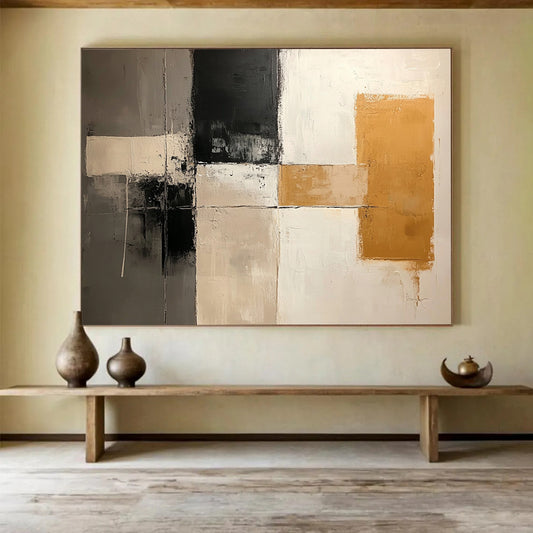 “Neutral Grid” - Gray, Beige, Black, Grid - Like Forms - Contemporary Acrylic Painting HB1531