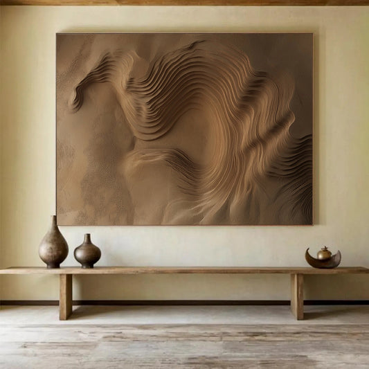 “Sandy Waves” - Earthy Browns, Textured Sand Patterns - Abstract Sand Art - Mixed Media HB1615