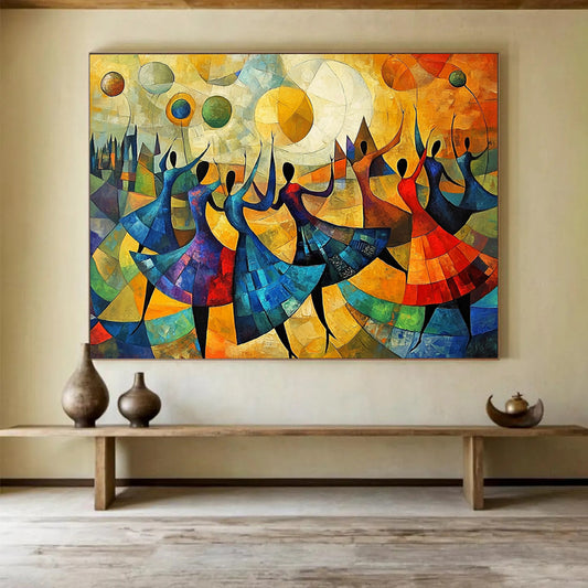 “Abstract Dancers” - Colorful, Geometric, Dancers Painting On Canvas HB0749