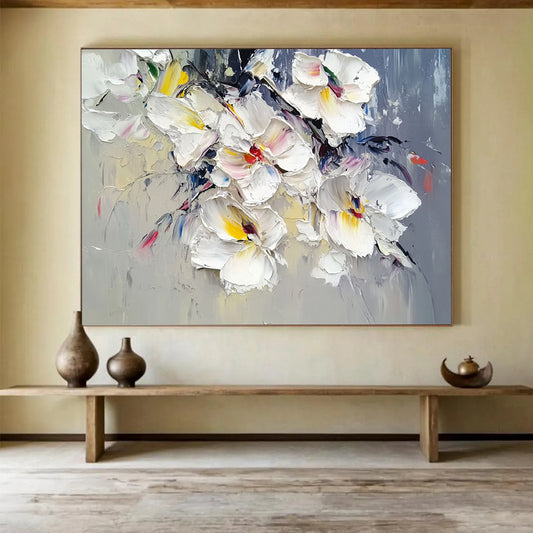 “Colorful White Orchids” - White, Yellow, Pink, Purple with Orchid Bouquet - Textured Oil Painting HB1347