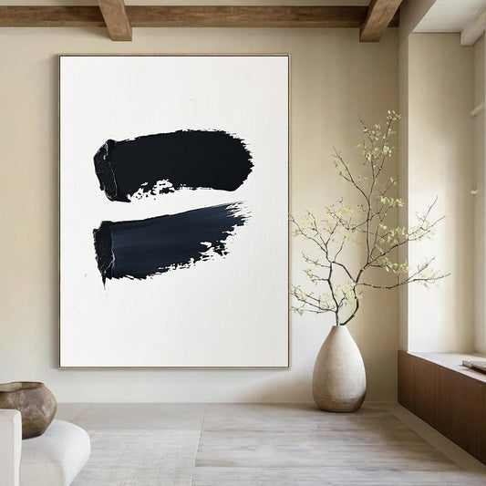 Contemporary abstract artwork featuring bold brushstrokes on textured canvas exuding minimalist elegance against a solid background. DLZ1607