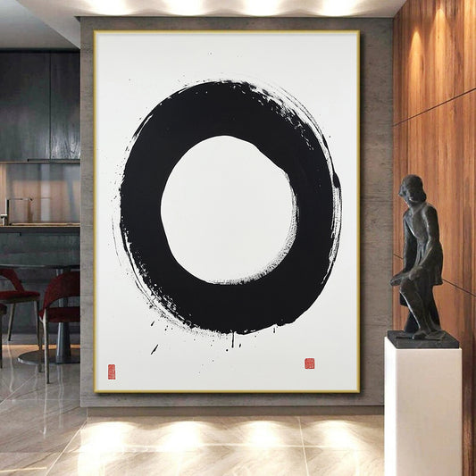 Black and White Clean Circle "Pure Harmony" Painting On Canvas HB266