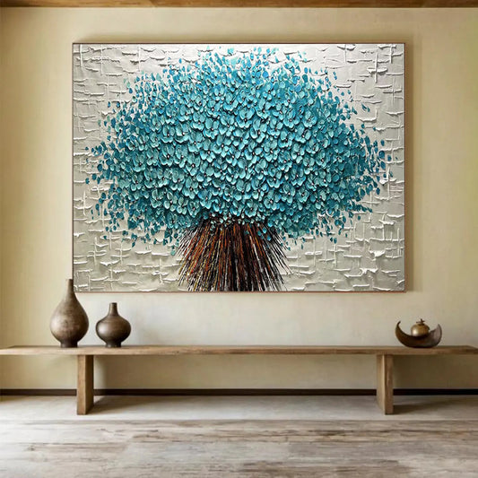 Textured Blue Flower Tree - Elegant Living Room or Bedroom Decor DLZ213