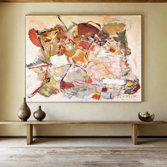 Warm - Toned Abstract Collage - Cozy Living Room Art DLZ241