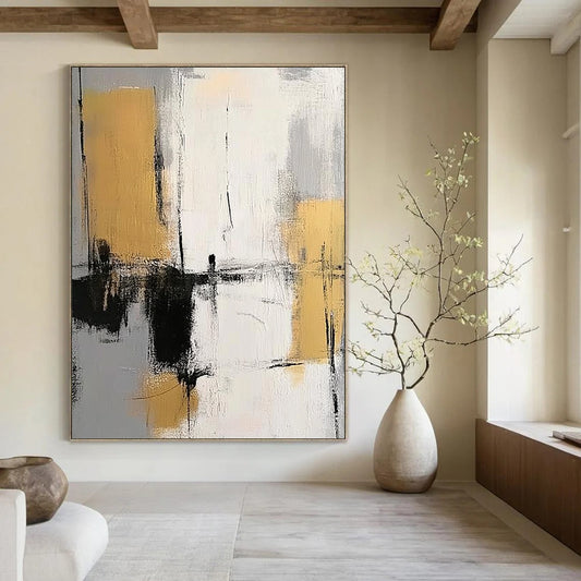 Contemporary hand-painted abstract artwork featuring vibrant colors and dynamic forms perfect for modern spaces and artistic expression. DLZ1771
