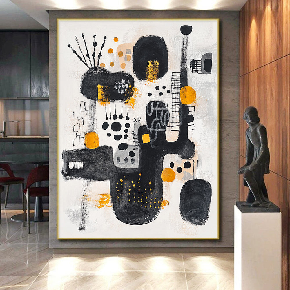 Black, White, Gray and Orange Abstract Composition "Urban Pulse" Painting On Canvas HB324