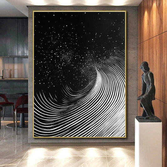 Black & White Swirling Lines & Dots - “Celestial Ink Vortex” Painting On Canvas HB227