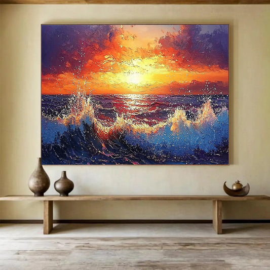 Fiery Sunset Ocean Art - Large Dramatic Living Room Focal Point DLZ165