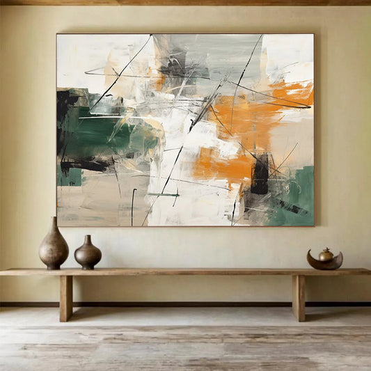 Green - Orange Line Abstract Painting - Fresh for Nordic - Style Dining Room DLZ100