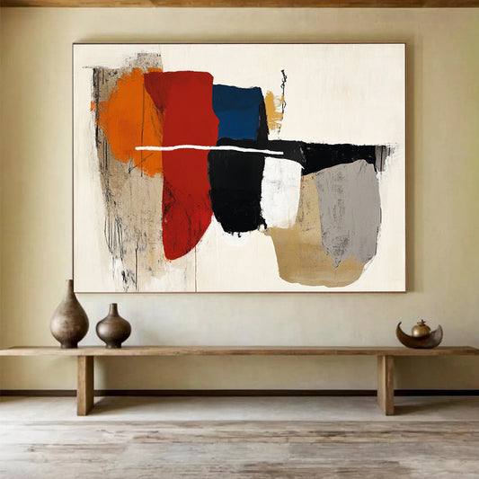 “Color - Blocked Abstraction” - Red, Blue, Orange, Geometric Shapes - Abstract Acrylic Painting HB1516