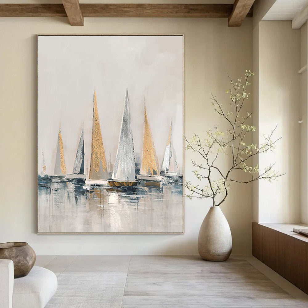 Large - Sized Graceful Hand - Painted Textured Abstract Painting on Canvas for Dining Room & Hotel DKH1416