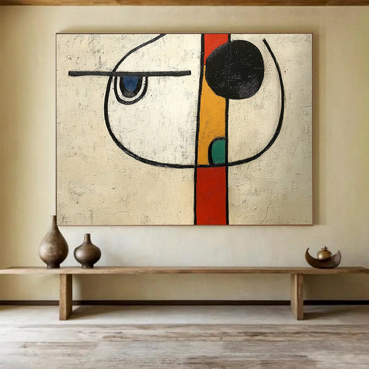 “Whimsical Abstract Face” - Black, White, Blue, Red, Yellow, Green - Playful Abstract Portrait - Acrylic Painting HB1313