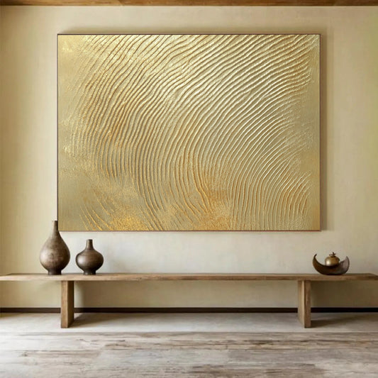 “Golden Ripple Texture” - Gold, Textured Abstract Painting On Canvas HB0725