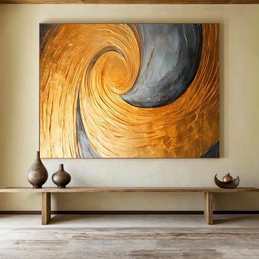 Gold & Gray Swirl Textured Art - Luxe Modern Living Room Focal Point DLZ176