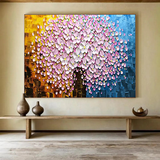 Textured Pink Flower Tree - Romantic Living Room or Bedroom Art DLZ231