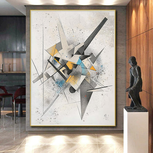 Multicolor Geometric Shapes "Vibrant Construction" Painting On Canvas HB316