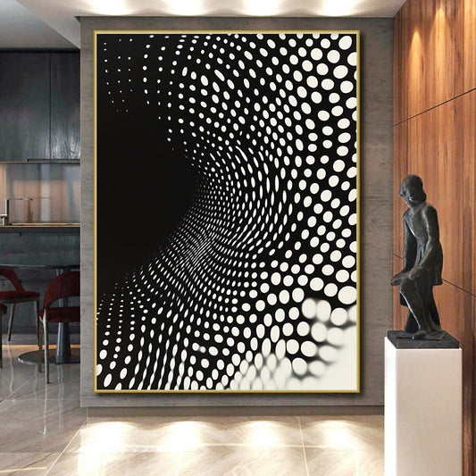 Black and White Dot Tunnel "Perceptual Path" Painting On Canvas HB264