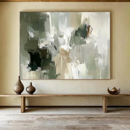 “Muted Tones Abstraction” - Green, Gray, Beige, Textured Layers - Abstract Oil Painting HB1535
