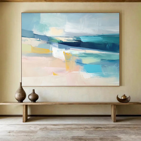 “Coastal Abstract Layers” - Blue, Beige, Turquoise, Abstract Seaside - Modern Acrylic Painting HB1495