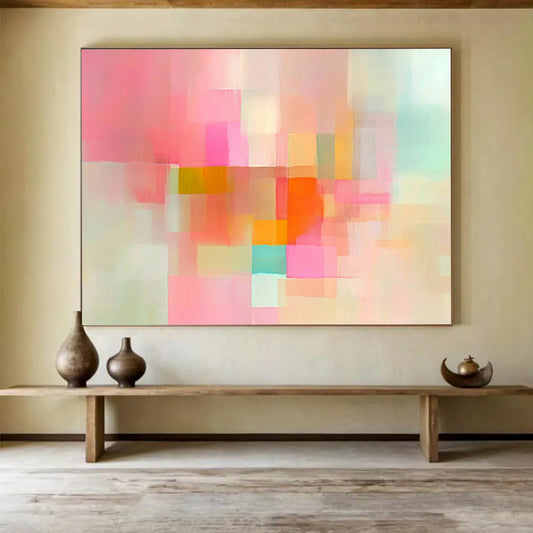 “Pastel Color Blocks” - Pink, peach, orange, teal; Soft abstract color blocks; Acrylic Painting On Canvas HB1210