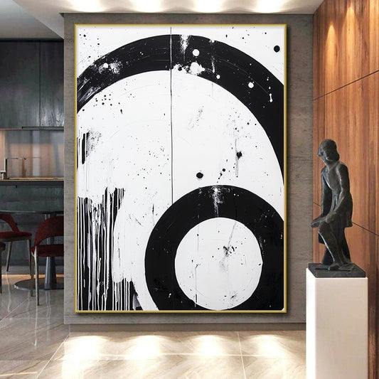 Black, White, Dripping Circles "Grungy Circle Drips" Abstract Street - Art Inspired Painting On Canvas HB180