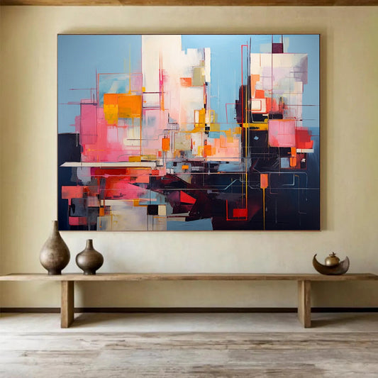 Vibrant Geometric Abstract - Bold Modern Living Room Art DLZ020