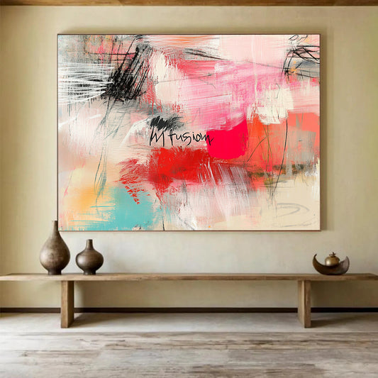 Colorful Abstract 'Mfusion' - Mixed - Media Expressive Painting On Canvas HB0472