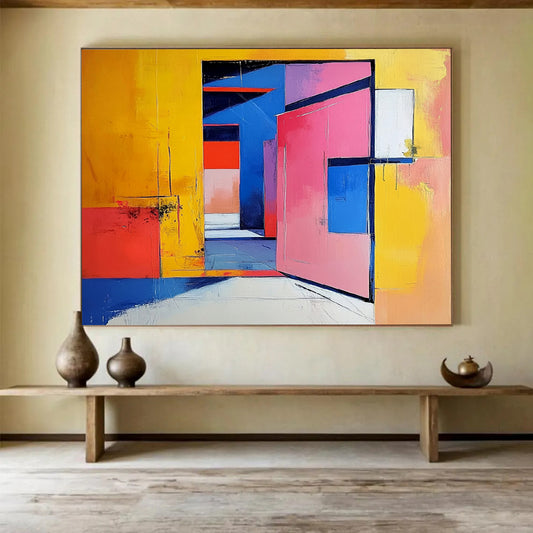 Vibrant Geometric Portal – Abstract Acrylic Architectural Space Painting HB1470
