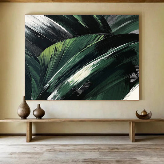 “Textured Green Leaf Layers” - Dark Green, Light Green, White, Abstract Leaf - like Textures - Acrylic Painting HB1632